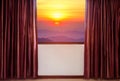 Windows with curtains and blinds looking out the window frame meet high view sunrise Royalty Free Stock Photo