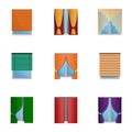 Windows curtains icon set, cartoon style Royalty Free Stock Photo