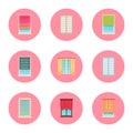 Windows and Curtains Set, Vector Illustration Royalty Free Stock Photo