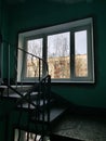 Windows in the entrance multi-storey building