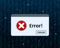 Windows error message. warning of system crash against binary computer data