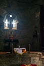 Windows in the form of a cross, view of the altar of the temple in Tatev Monastery