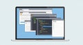 The windows include a code editor with colorful syntax highlight Royalty Free Stock Photo