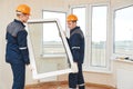 Windows installation workers Royalty Free Stock Photo