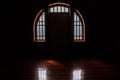 Windows light in the darkness room, dark windows background. Royalty Free Stock Photo