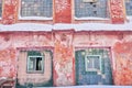 windows in the old brick wall of an abandoned industrial building Royalty Free Stock Photo