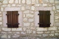 Windows in old stone building