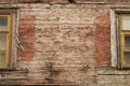 Windows of the old wooden house. wooden wall with windows background