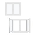 Windows plastic double-leaf open and closed models for glazing ads realistic set. Pvc constructions.