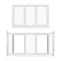 Windows plastic three sash or leaf with fixed center frame, sill realistic templates set. Royalty Free Stock Photo