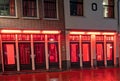 Windows in the red light district in Amsterdam the Netherlands at night Royalty Free Stock Photo