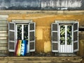 Windows in Rome with rainbow flag Royalty Free Stock Photo