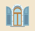 windows shutters. vector illustration. window close-up with arch. exterior elements.