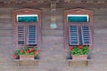 Windows on typical wooden house in the village Krapje, Croatia