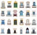 Windows vector collection. House wood and plastic window frames with vintage and decorative elements. Vector Royalty Free Stock Photo