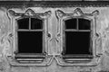 Windows With Vintage Decor On a Ornate, Rustic, Worn, Aged Wall