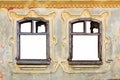 Windows With Vintage Decor On a Ornate, Rustic, Worn, Aged Wall