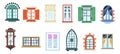 Windows with white frames Set of modern and vintage colorful window frames Royalty Free Stock Photo