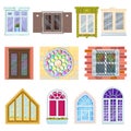 Windows with wooden and plastic frames made of glass and windowing vitrage vector illustration.