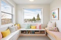 windowseat nook in a spacious kids room with view Royalty Free Stock Photo