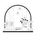 Windowsill garden black and white 2D line cartoon object Royalty Free Stock Photo