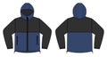 Windproof hooded jacket  parka vector illustration / black & blue Royalty Free Stock Photo