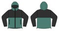 Windproof hooded jacket parka vector illustration / black & green