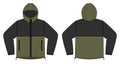 Windproof hooded jacket parka vector illustration / black & kahki