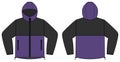 Windproof hooded jacket parka vector illustration / black & purple