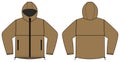 Windproof hooded jacket parka vector illustration / brown