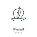 Windsail outline vector icon. Thin line black windsail icon, flat vector simple element illustration from editable nautical Royalty Free Stock Photo