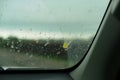 Windshield of car with smeared flying insects. Car trip on highway. Problem, Poor visibility on the road Royalty Free Stock Photo