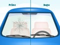 Before and after windshield Repair Royalty Free Stock Photo