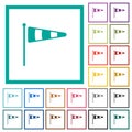 Windsock indicator solid flat color icons with quadrant frames Royalty Free Stock Photo