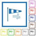 Windsock indicator with wind solid flat framed icons Royalty Free Stock Photo