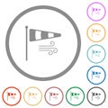 Windsock indicator with wind solid flat icons with outlines Royalty Free Stock Photo
