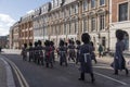 Marching bandsmen march back to barracks in Windsor, UK