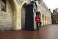 Queen`s Guard outside the Guard Room at Windsor Castle UK