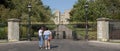 Tourists taking picture with mobile phone of a castle Royalty Free Stock Photo