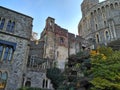 Windsor / Great Britain - November 02 2016: Walls, buildings and towers of the Windsor Castle on a sunny day