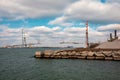 Windsor, Ontario Canada - November 23, 2023: Gordie Howe bridge under construction showing both support towers final Royalty Free Stock Photo