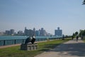 Windsor Riverfront: Art, Path, and Detroit Skyline View Royalty Free Stock Photo