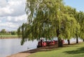 Narrow Boat Moored under a Willow Tree in Windsor on April 27, 2005