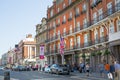 Windsor, UK. High street of Windsor, decorated with flags and lots of people. tourists making shopping and walking b