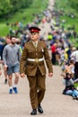 Windsor, UK Ã¢â¬â May 18 2019: The Household Cavalry mark their departure from Comberme Barracks Royalty Free Stock Photo