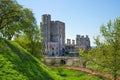 View at the medieval Windsor Castle, built 1066 by William the Conqueror. Official residence of King. Berkshire, England UK