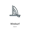 Windsurf outline vector icon. Thin line black windsurf icon, flat vector simple element illustration from editable sport concept