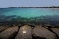 Windsurf pier boat in the blue sky arrecife teguise lanzarote Royalty Free Stock Photo