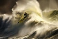 Windsurfer in action on the ocean waves. 3d rendering, Storm rider in Haifa, windsurfer performing extreme tricks on huge waves,