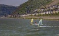 A windsurfer on the Rhine near the town of Bingen
